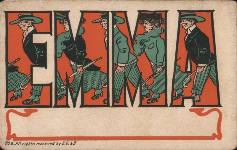 EMMA Name with Art Nouveau Figures Holding Umbrellas