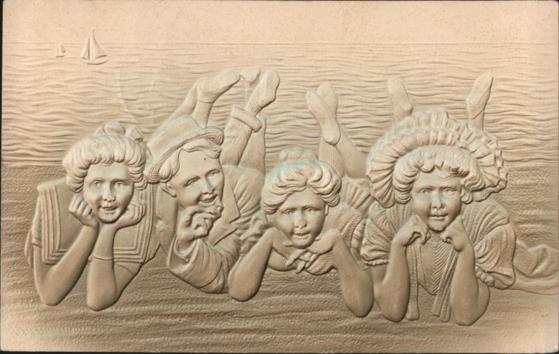 Four People & Sailboats Embossed Relief