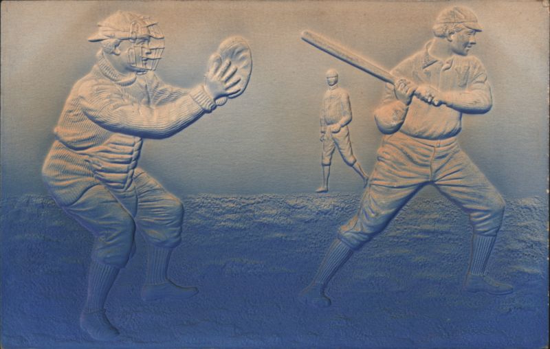 Embossed Baseball Players, Catcher and Batter