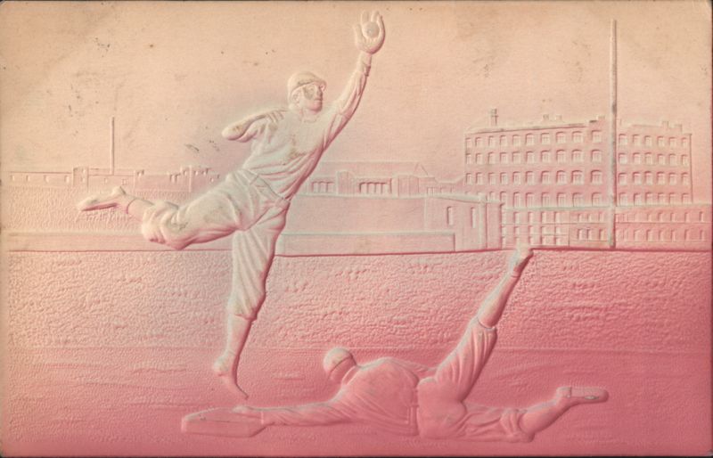 Embossed Baseball Players in Action, Catcher and Slider, 1903