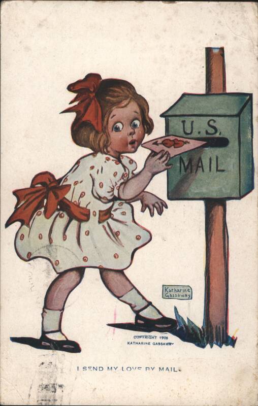 Little Girl Mailing Love Letter in US Mailbox, Katharine Gassaway Art