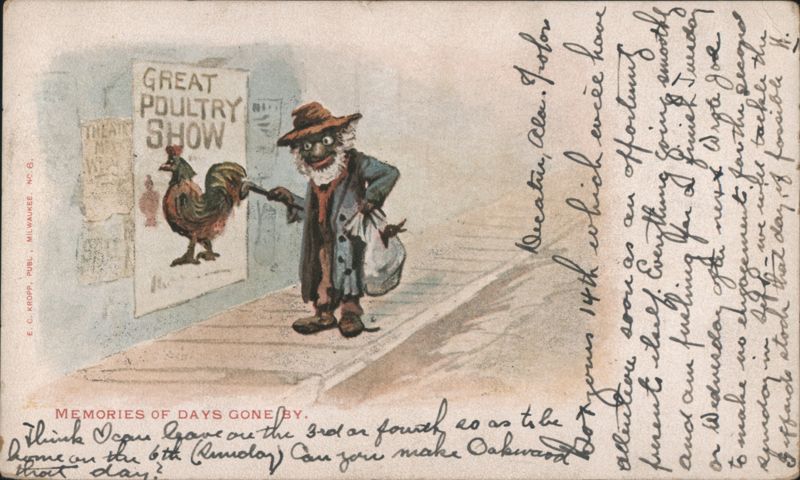 Blackface Minstrel Character with Rooster at Great Poultry Show