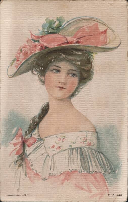 Elegant Woman in Floral Hat with Pink Bow Women