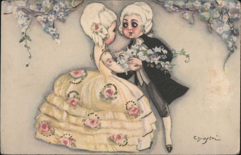 Chiostri Art, Rococo Couple Dancing with Flowers Artist Signed