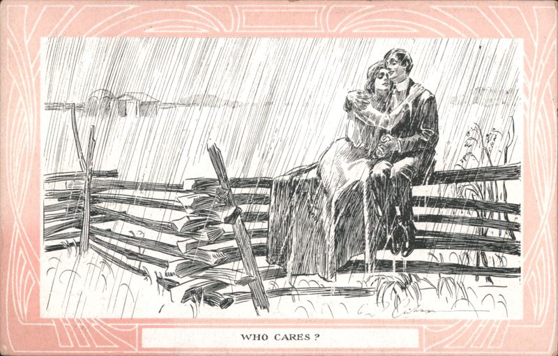 WHO CARES ? Couple in Rain on Fence Gibson Couples