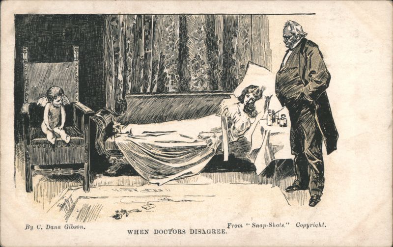 When Doctors Disagree, Sick Man with Doctor and Child