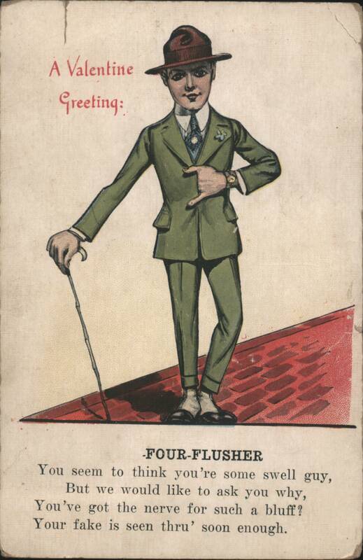 Four-Flusher Comic Valentine with Man in Suit and Cane