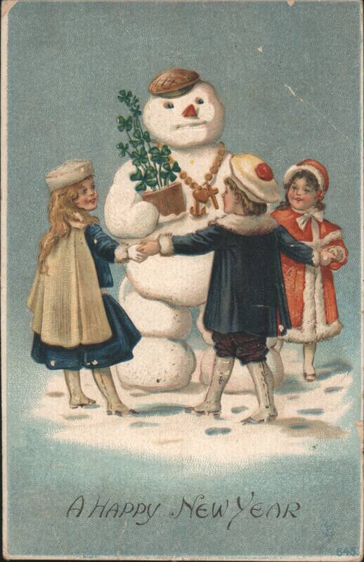 Children Dancing Around Snowman, A Happy New Year