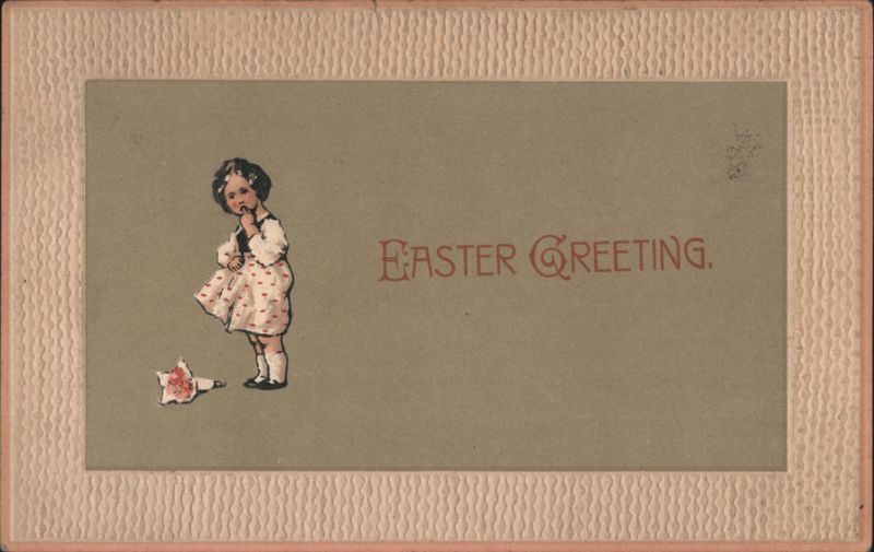 Easter Greeting with Shy Little Girl and Flowers With Children