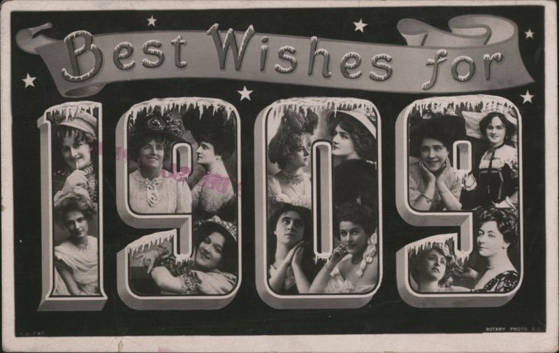 Best Wishes for 1909 with Women's Portraits in Ice Blocks