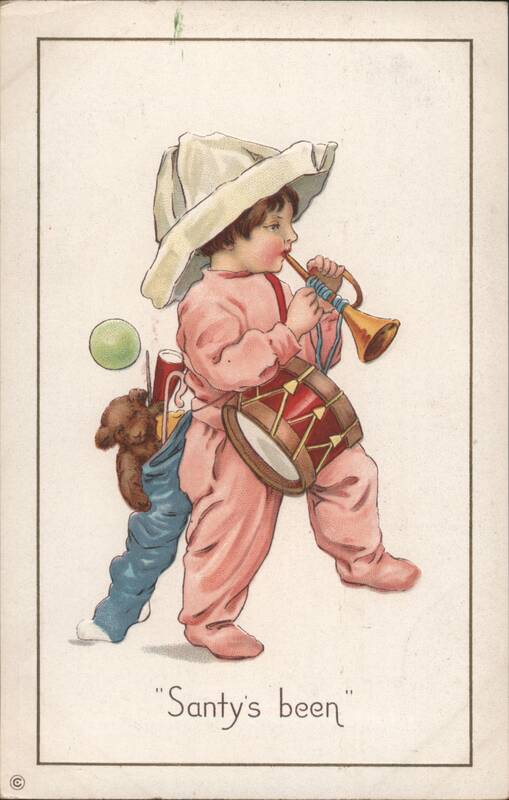 Child with Drum, Trumpet, Teddy Bear & Toys, Santy's been