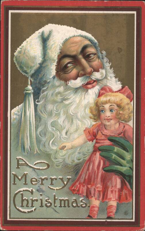 Santa Claus and Little Girl with A Merry Christmas Greeting