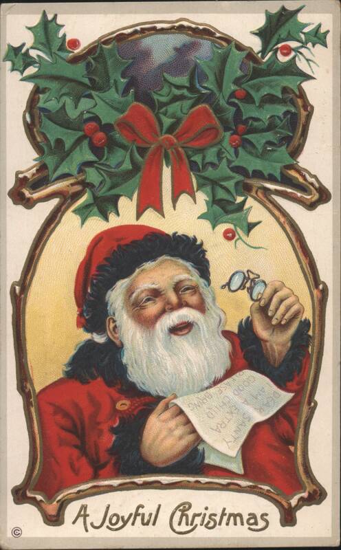 Santa Claus with List and Spectacles, Holly Wreath, A Joyful Christmas