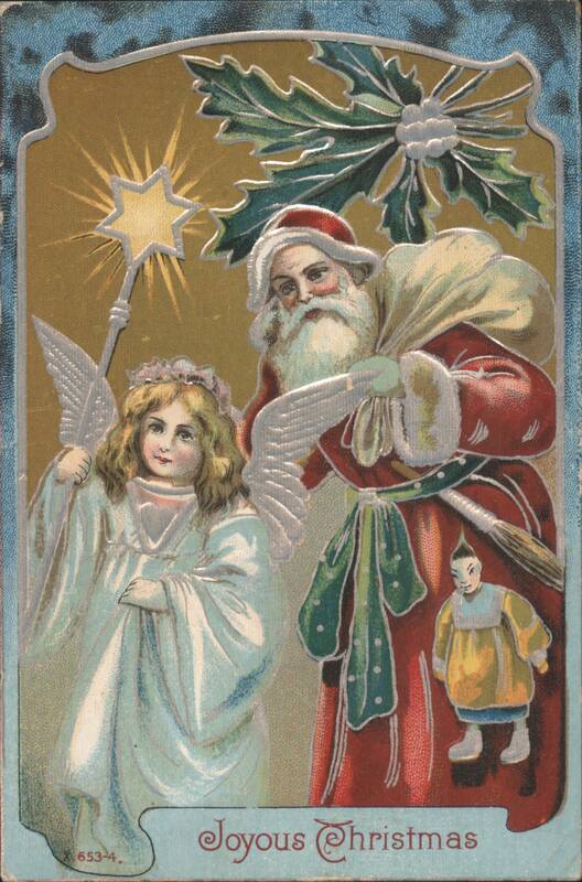 Joyous Christmas Santa Claus and Angel with Star