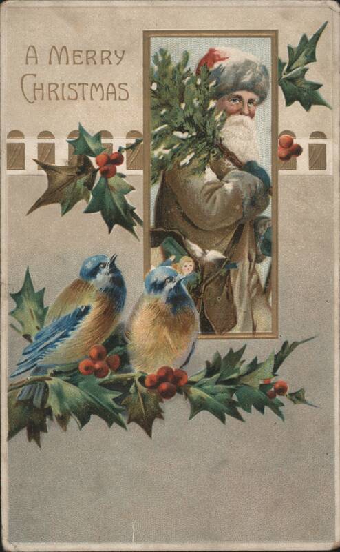 A Merry Christmas with Santa Claus, Bluebirds & Holly