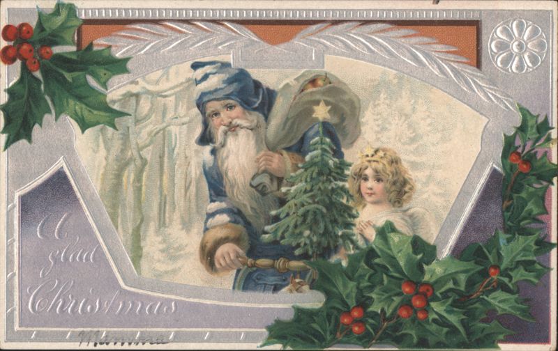 A Glad Christmas Santa Claus, Angel & Holly