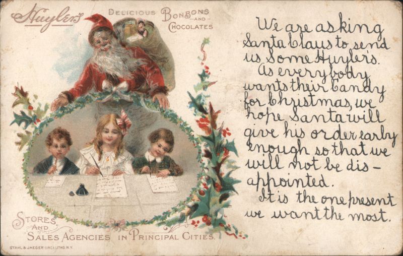 Santa Claus and Children Writing Letters for Huyler's Chocolates