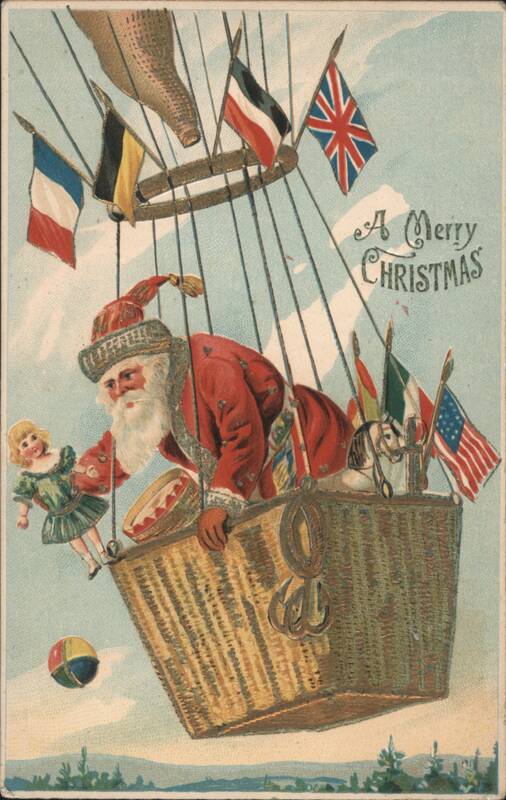 Santa Claus in Hot Air Balloon with International Flags, A Merry Christmas