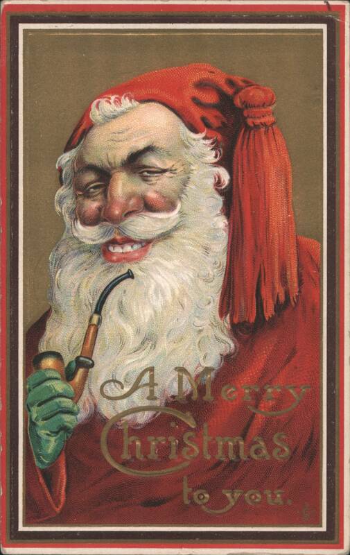 Smiling Santa Claus with Pipe and Red Hat