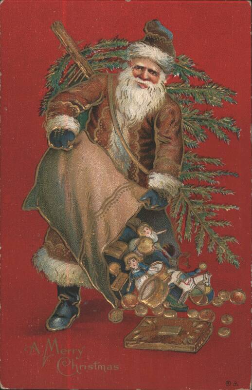 Santa Claus with Sack of Toys & Christmas Tree Branch