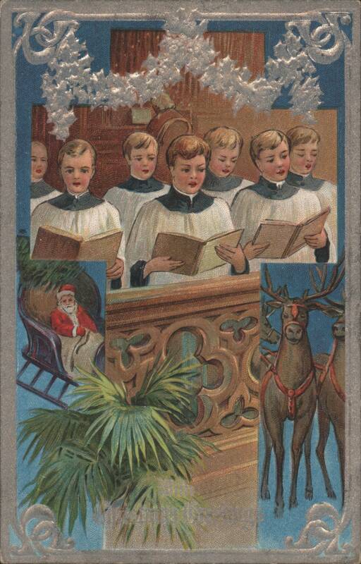 Boys' Choir Singing Christmas Carols with Santa Claus and Reindeer