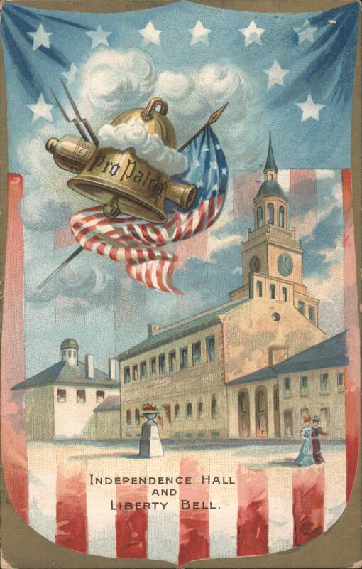 Independence Hall and Liberty Bell, Patriotic Illustration Philadelphia Pennsylvania