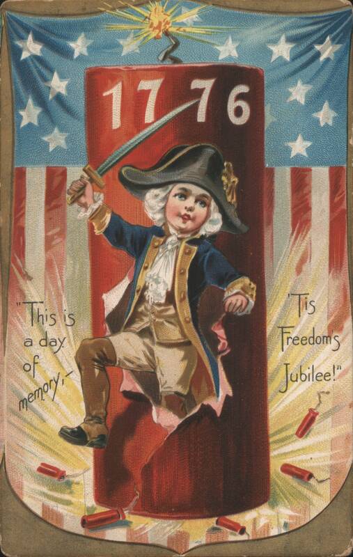 Boy Soldier on 1776 Firecracker, American Flag, 'Tis Freedom's Jubilee!