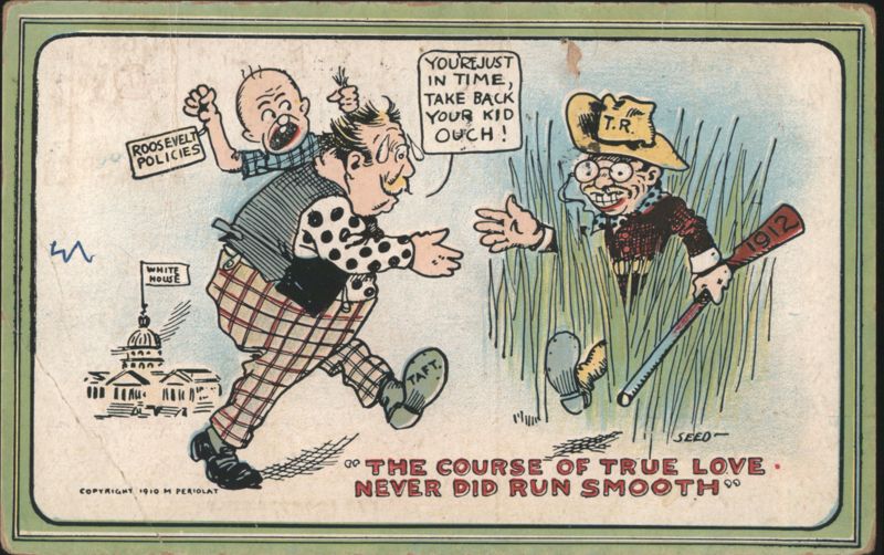 Roosevelt & Taft 1912 Election Cartoon: 'Roosevelt Policies' & White House