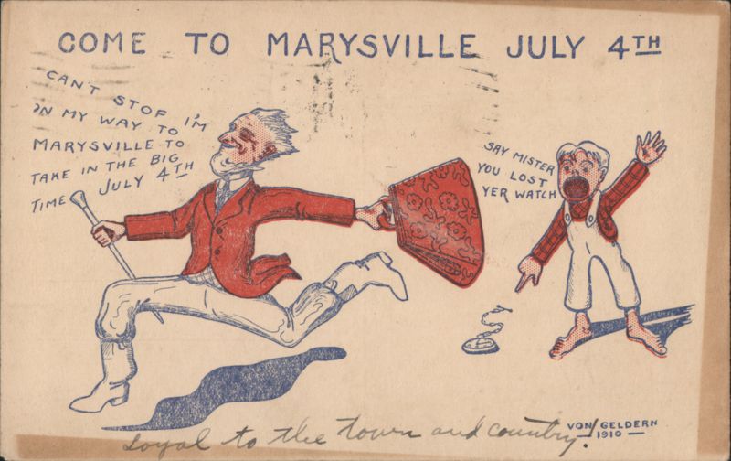 Marysville, CA July 4th Celebration Comic with Rushing Man California