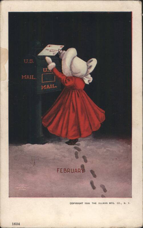 Child in Red Dress Mailing Letter in Snow, February