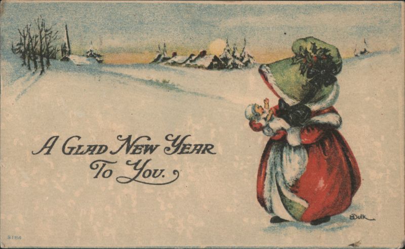 A Glad New Year To You with Child-like Figure in Snowy Landscape