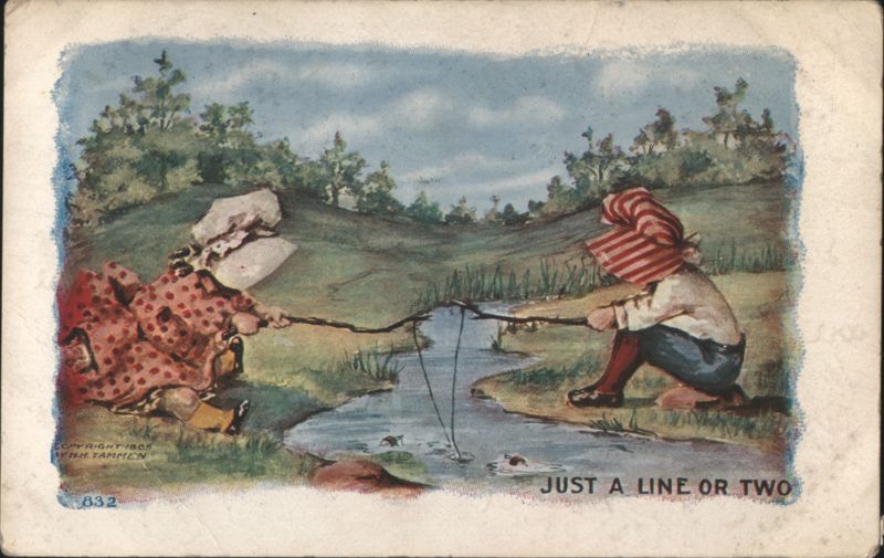 Fishing in Stream, Just a Line or Two Sunbonnet Babies