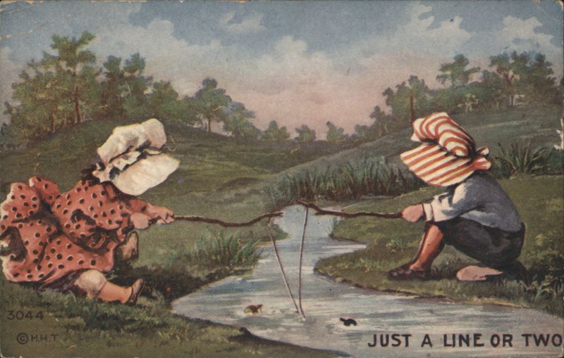 Children Fishing in Stream, Just a Line or Two