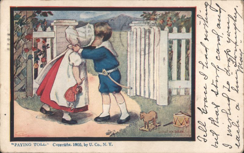 Boy Kissing Girl Over Picket Fence, Paying Toll Dorothy D. Blake