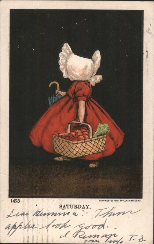 Girl in Red Dress with Apples and Umbrella, Saturday