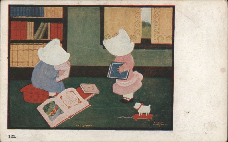 The Study, Children Reading Books with Toy Dog