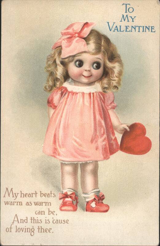 Valentine's Day Doll Girl with Heart and Poem Ellen Clapsaddle