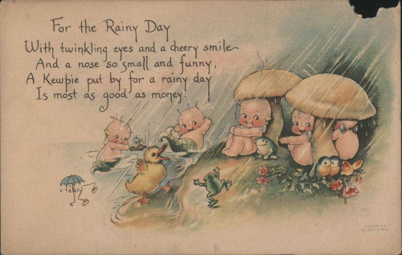 Kewpie Dolls on a Rainy Day with Duck and Frog Rose O'Neill