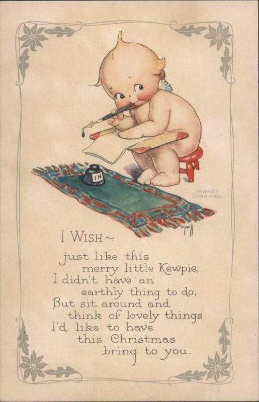 Kewpie Doll Writing Christmas Wish Poem Rose O'Neill