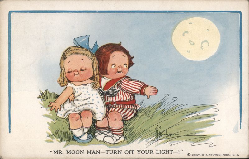 Cartoon Children Ask Moon Man to Turn Off Light Ledecq