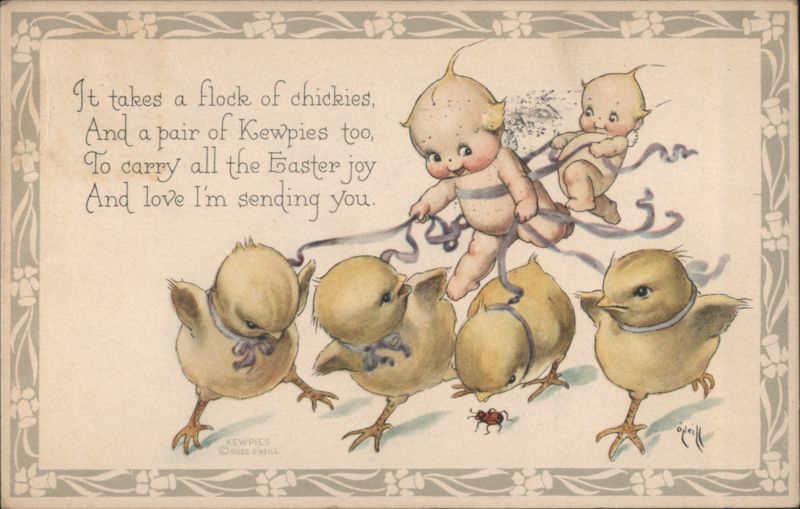 Kewpies and Chicks Carrying Easter Joy with Rose O'Neill Art