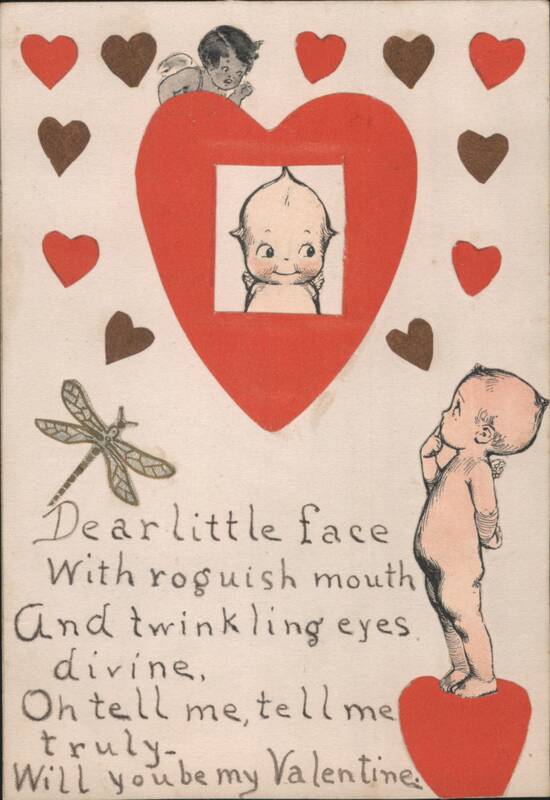 Dear Little Face Will You Be My Valentine with Cherubs and Hearts