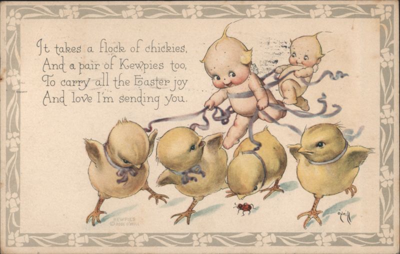 Kewpies and Chicks with Easter Poem by Rose O'Neill