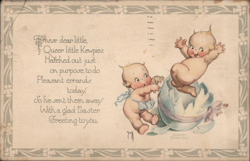 Kewpie Dolls Hatching from Eggshells with Easter Greeting Poem by Rose O'Neill