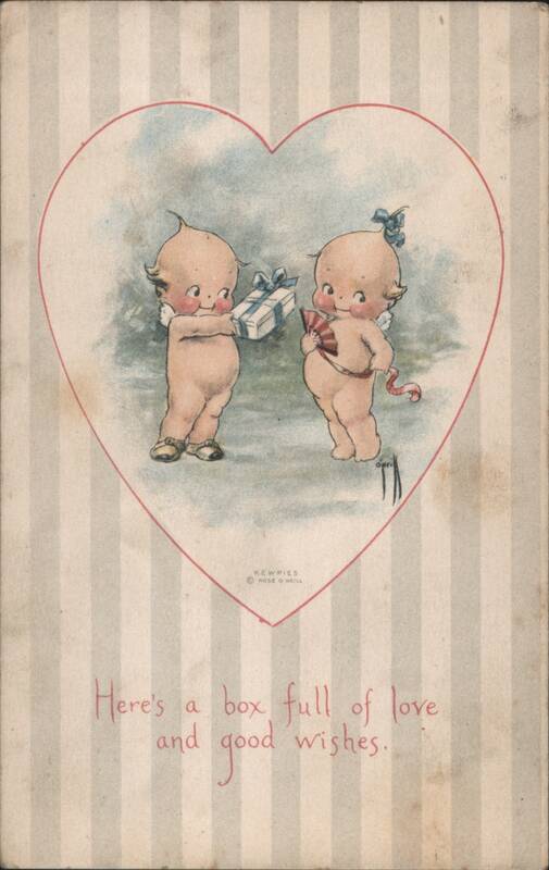 Kewpies Exchanging Gifts in Heart for Valentine's Day