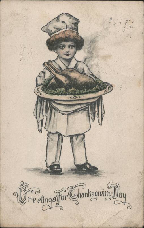 Boy Chef with Roasted Turkey for Thanksgiving Day Children