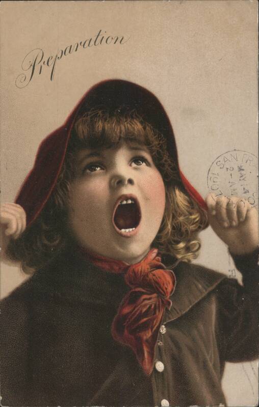 Preparation: Young Girl in Red Hood Singing Girls