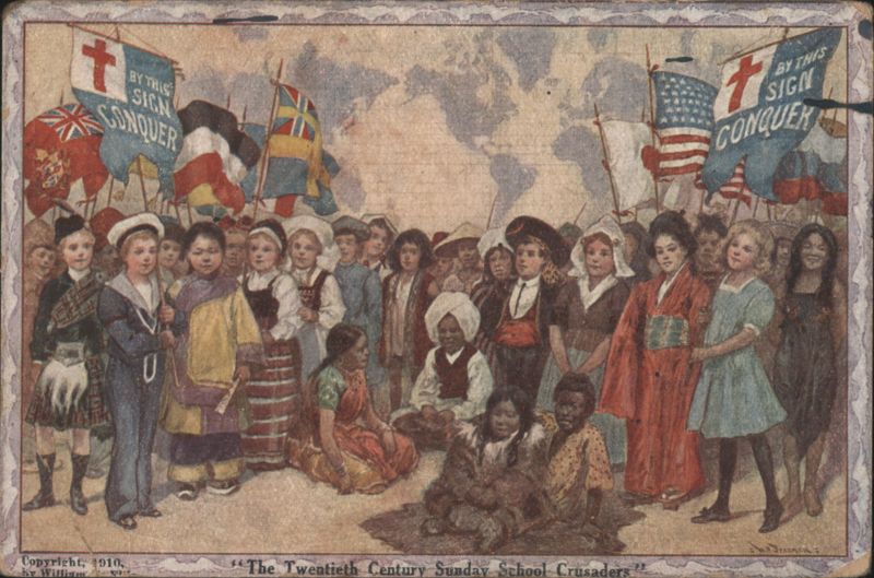 Twentieth Century Sunday School Crusaders, Children in National Costumes with Flags