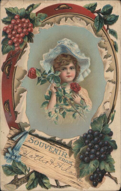 Young Girl in Hat with Roses, Souvenir from Hattie & Hila