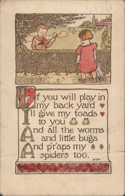 Children in Garden with 'If you will play in my back yard' Poem
